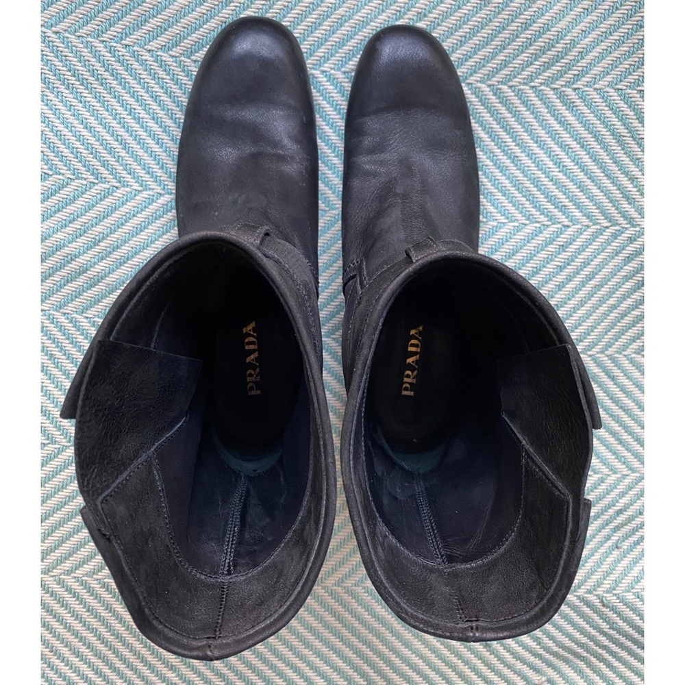PRADA Black Leather Moto Style Ankle Boots - Picture 7 of 16